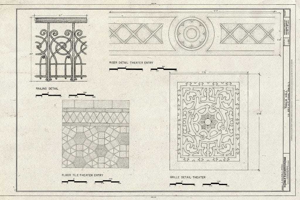 Blueprint Detail of Floor Tile, Railing, Riser & Grille - Thalia Hall, 1215-1225 West Eighteenth Street, Chicago, Cook County, IL