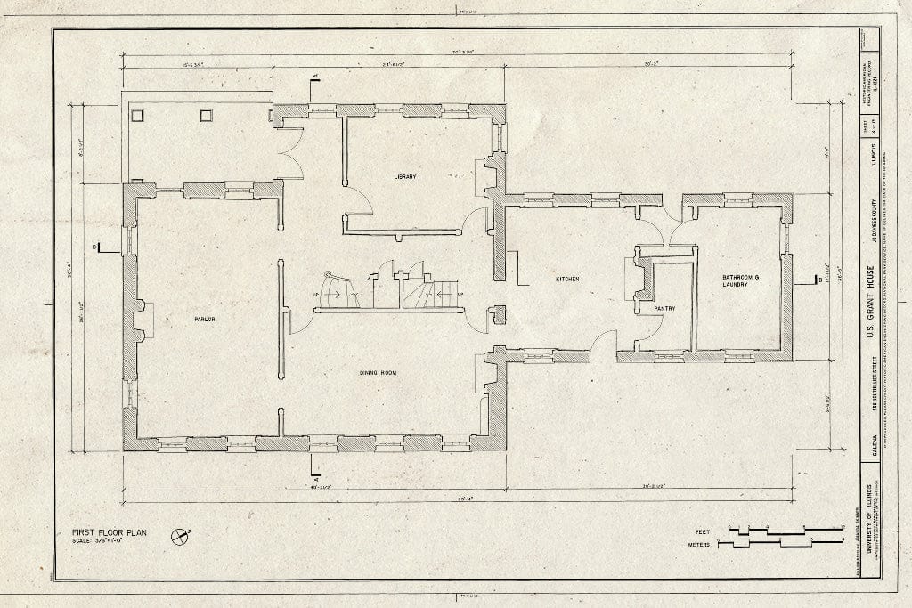 Blueprint First Floor Plan - U.S. Grant House, Bouthillier & Fourth Street, Galena, Jo Daviess County, IL