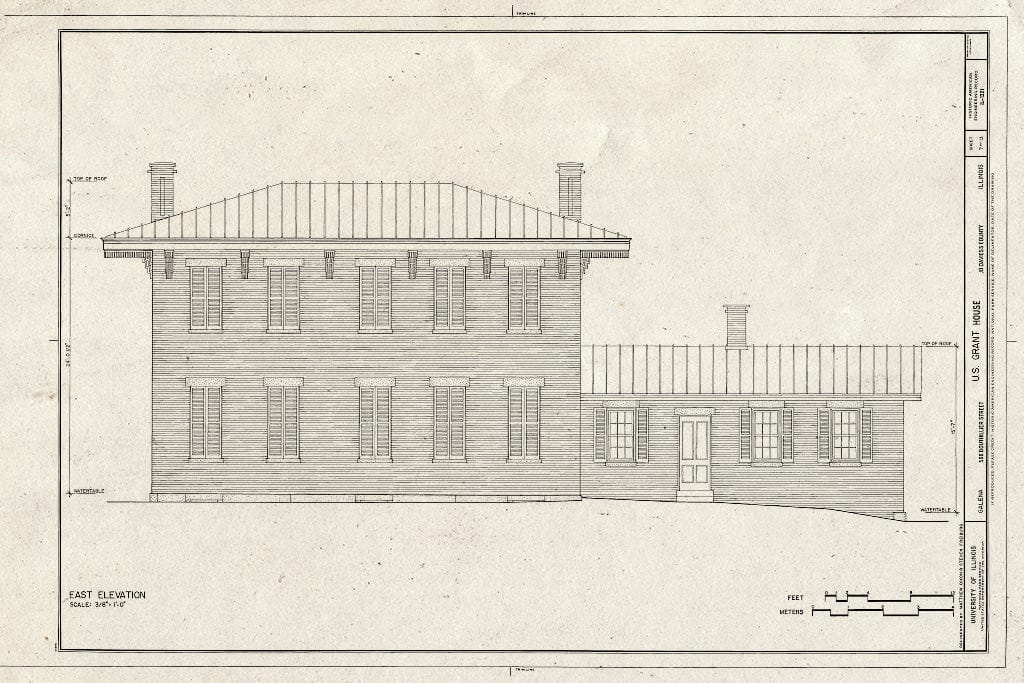 Blueprint East Elevation - U.S. Grant House, Bouthillier & Fourth Street, Galena, Jo Daviess County, IL