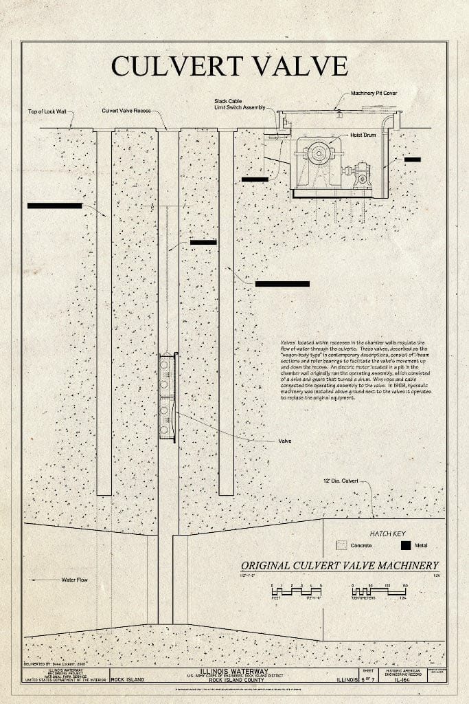 Blueprint Culvert Valve - Illinois Waterway, U.S. Army Corps of Engineers, Rock Island District, Rock Island, Rock Island County, IL