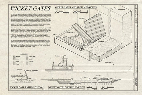 Blueprint Wicket Gates - Illinois Waterway, U.S. Army Corps of Engineers, Rock Island District, Rock Island, Rock Island County, IL