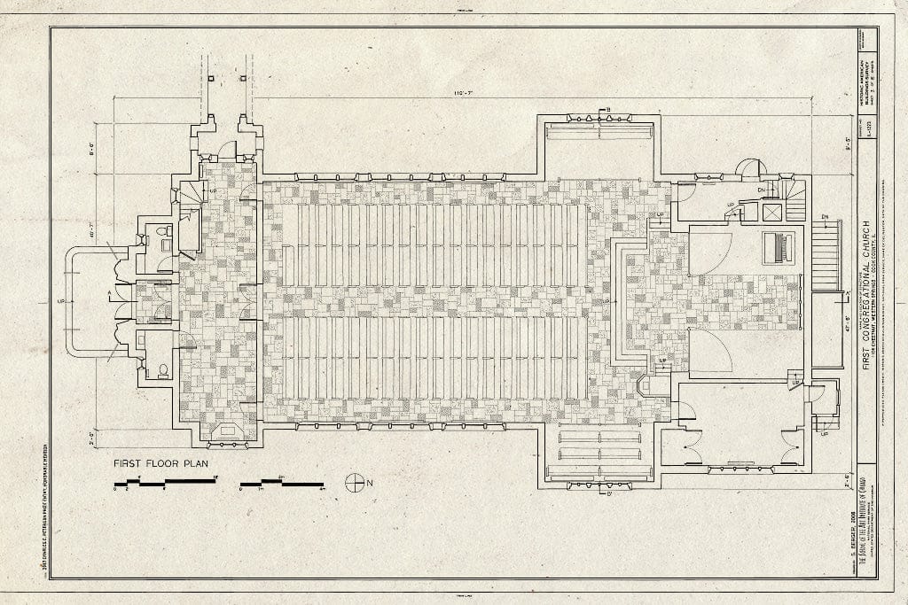 Blueprint First Floor Plan - First Congregational Church, 1106 Chestnut Street, Western Springs, Cook County, IL