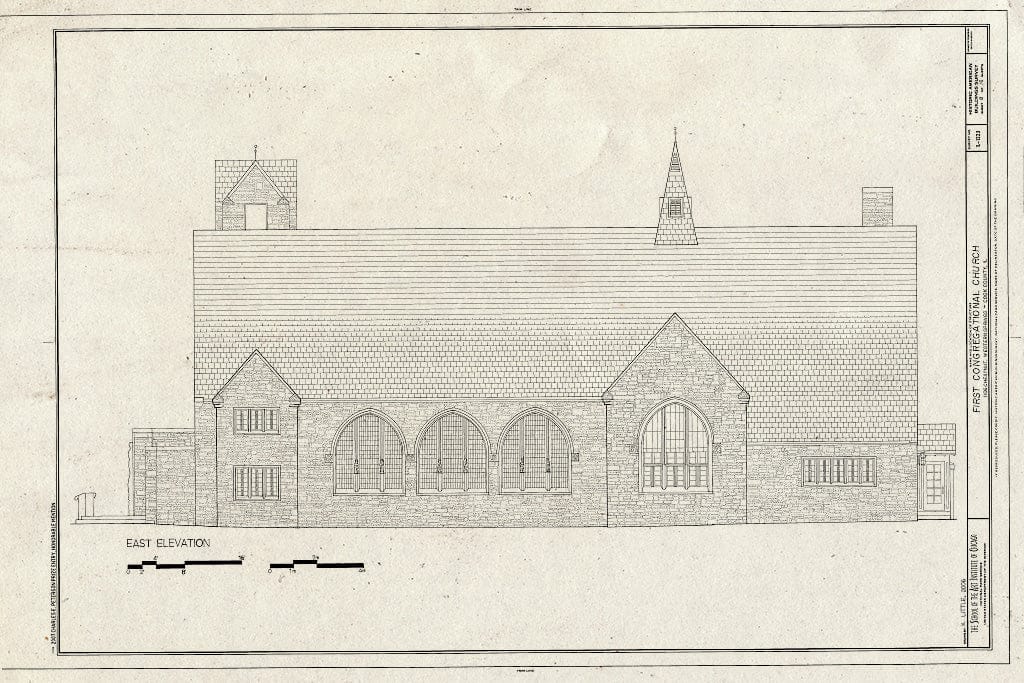 Blueprint East Elevation - First Congregational Church, 1106 Chestnut Street, Western Springs, Cook County, IL