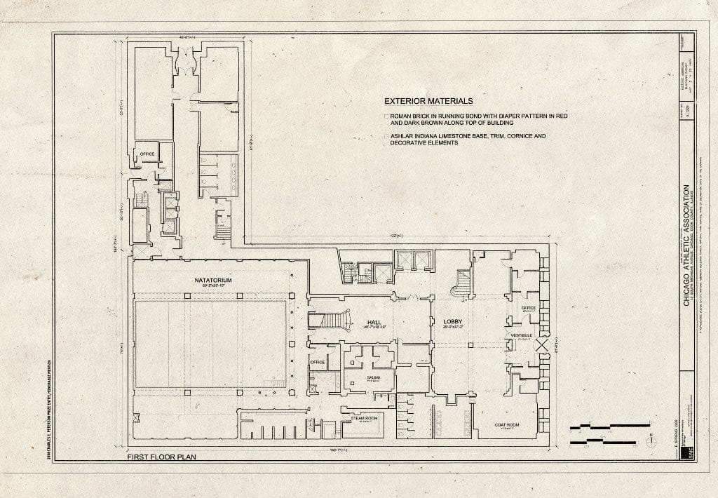 Blueprint First Floor Plan - Chicago Athletic Association, 12 South Michigan Avenue, Chicago, Cook County, IL