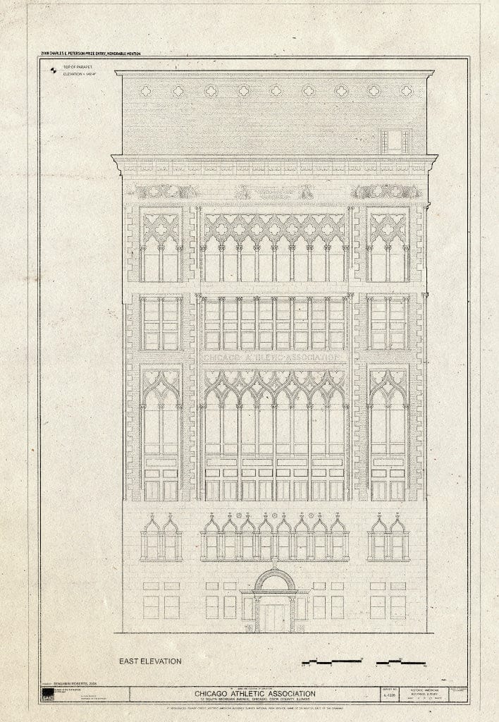 Blueprint East Elevation - Chicago Athletic Association, 12 South Michigan Avenue, Chicago, Cook County, IL