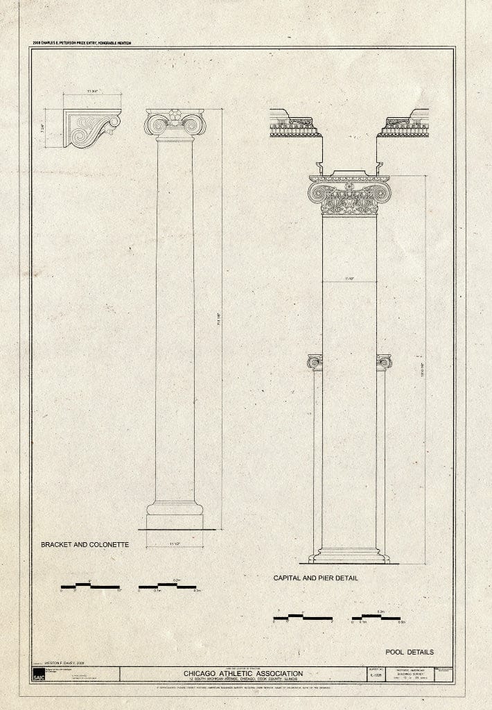 Blueprint Bracket and colonette & Capital and pier Detail - Chicago Athletic Association, 12 South Michigan Avenue, Chicago, Cook County, IL