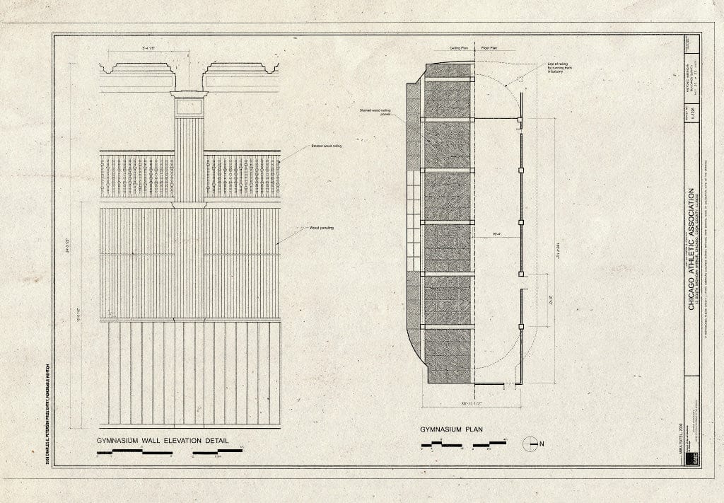 Blueprint Gymnasium Plan and Elevation - Chicago Athletic Association, 12 South Michigan Avenue, Chicago, Cook County, IL