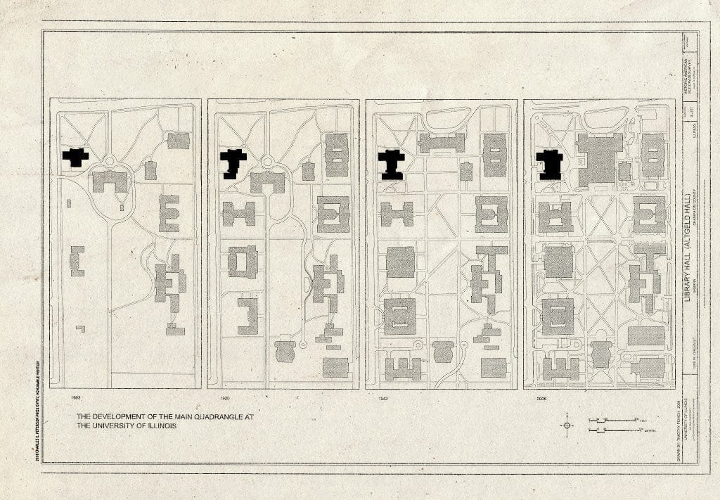 Blueprint Development of The Main Quadrangle at The University of Illinois - Library Hall, 1409 West Green Street, Urbana, Champaign County, IL