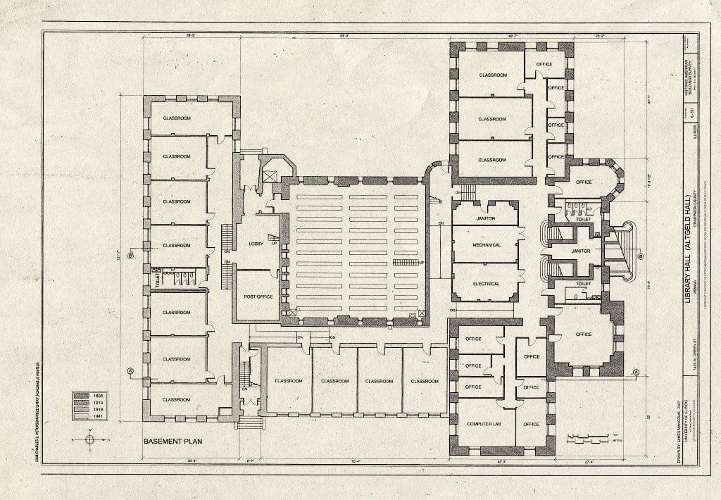 Blueprint Basement Plan - Library Hall, 1409 West Green Street, Urbana, Champaign County, IL