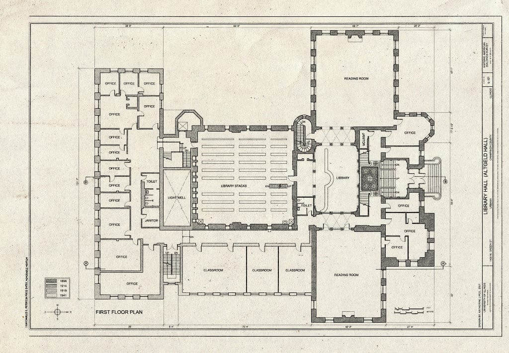 Blueprint First Floor Plan - Library Hall, 1409 West Green Street, Urbana, Champaign County, IL