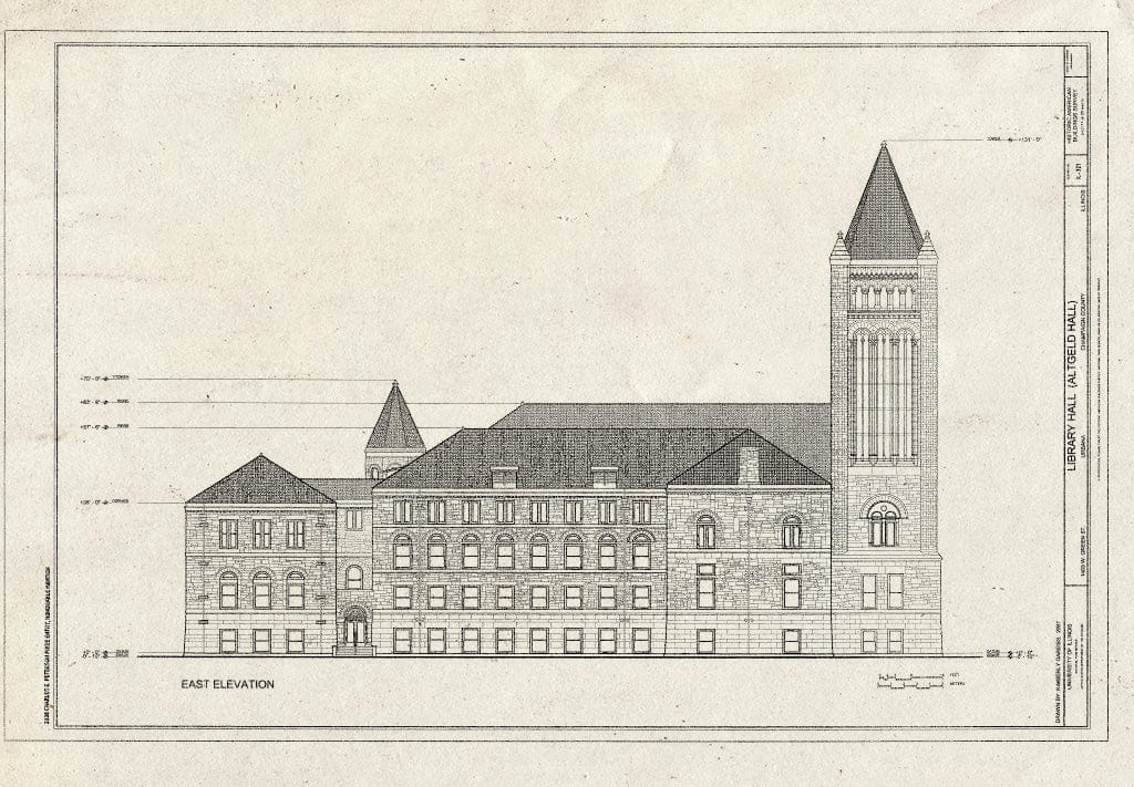 Blueprint East Elevation - Library Hall, 1409 West Green Street, Urbana, Champaign County, IL