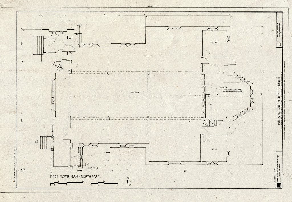 Blueprint First Floor Plan - North Part - Pullman Greenstone Church, 11211 South St. Lawrence Avenue, Chicago, Cook County, IL