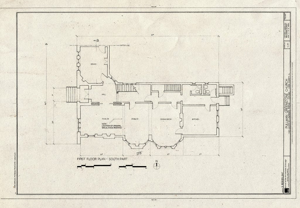 Blueprint First Floor Plan - South Part - Pullman Greenstone Church, 11211 South St. Lawrence Avenue, Chicago, Cook County, IL