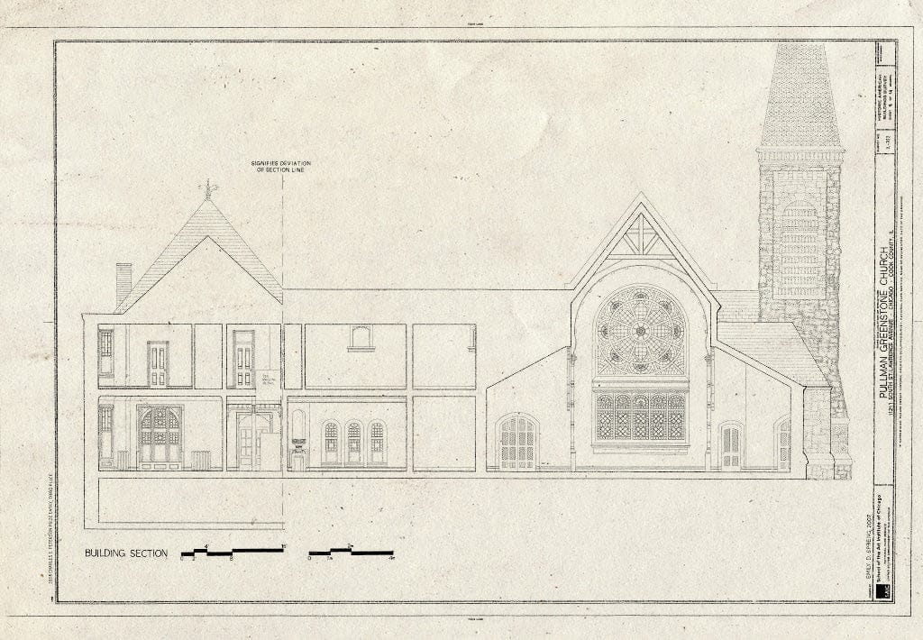 Blueprint Building Section - Pullman Greenstone Church, 11211 South St. Lawrence Avenue, Chicago, Cook County, IL