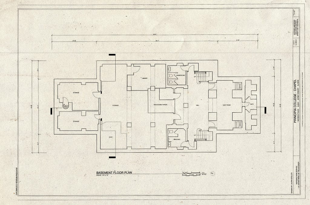 Blueprint Basement Floor Plan - Principia College, Chapel, 1 Maybeck Place, Elsah, Jersey County, IL