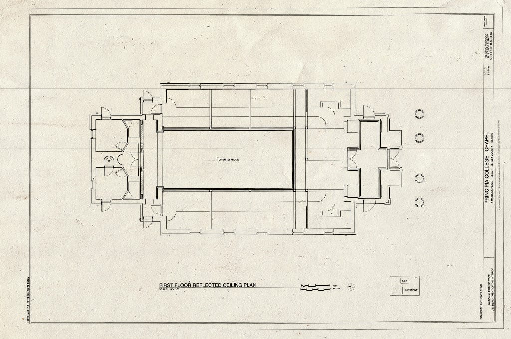 Blueprint First Floor Reflected Ceiling Plan - Principia College, Chapel, 1 Maybeck Place, Elsah, Jersey County, IL