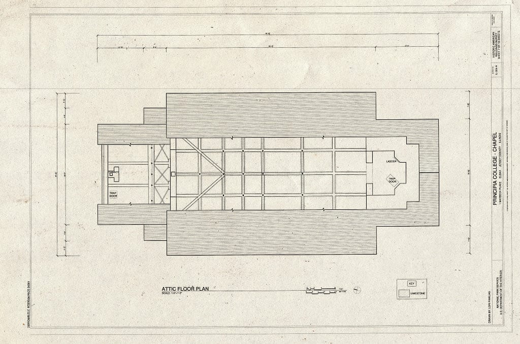 Blueprint Attic Floor Plan - Principia College, Chapel, 1 Maybeck Place, Elsah, Jersey County, IL