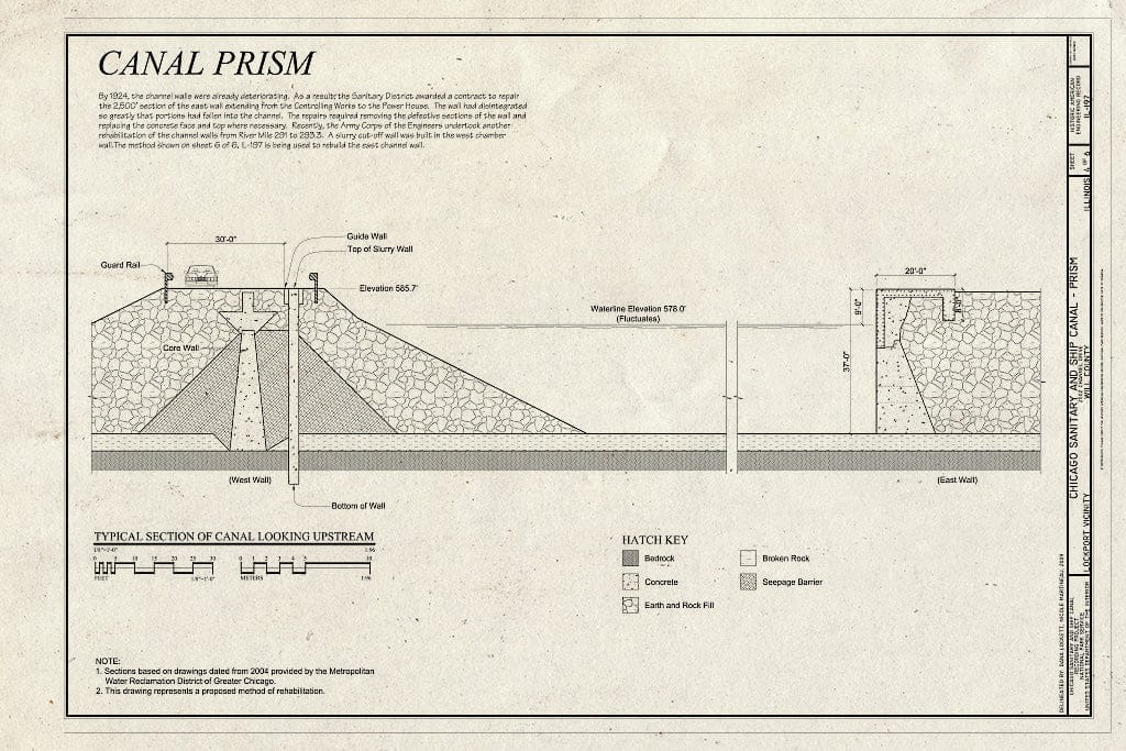 Blueprint Canal Prism - Chicago Sanitary and Ship Canal, Extends 33.9 Miles from Chicago to Lockport, Chicago, Cook County, IL