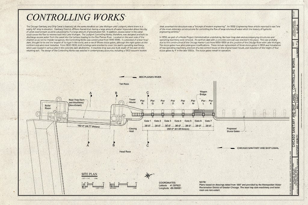 Blueprint Controlling Works, Title Page - Chicago Sanitary and Ship Canal, Lockport Controlling Works, Illinois Waterway River Mile 293.2, Lockport, Will County, IL