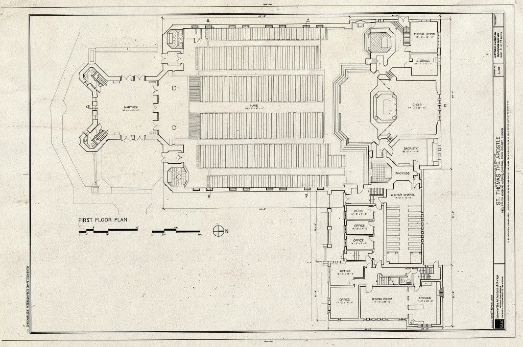 Blueprint First Floor Plan - St. Thomas The Apostle Church, 5472 South Kimbark Avenue, Chicago, Cook County, IL