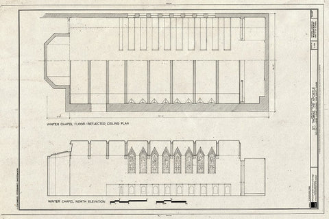 Blueprint Winter Chapel Floor/Reflected Ceiling Plan and North Elevation - St. Thomas The Apostle Church, 5472 South Kimbark Avenue, Chicago, Cook County, IL