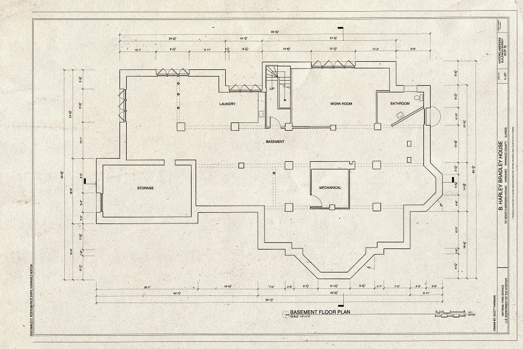 Blueprint Basement Floor Plan - B. Harley Bradley House, 701 South Harrison Avenue, Kankakee, Kankakee County, IL