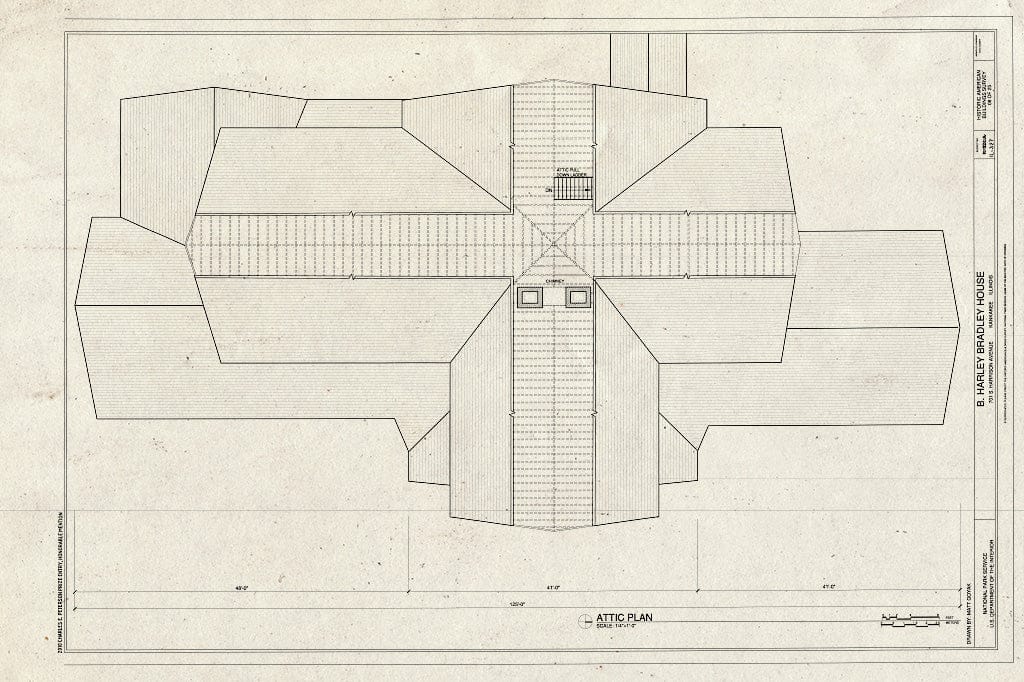 Blueprint Attic Plan - B. Harley Bradley House, 701 South Harrison Avenue, Kankakee, Kankakee County, IL