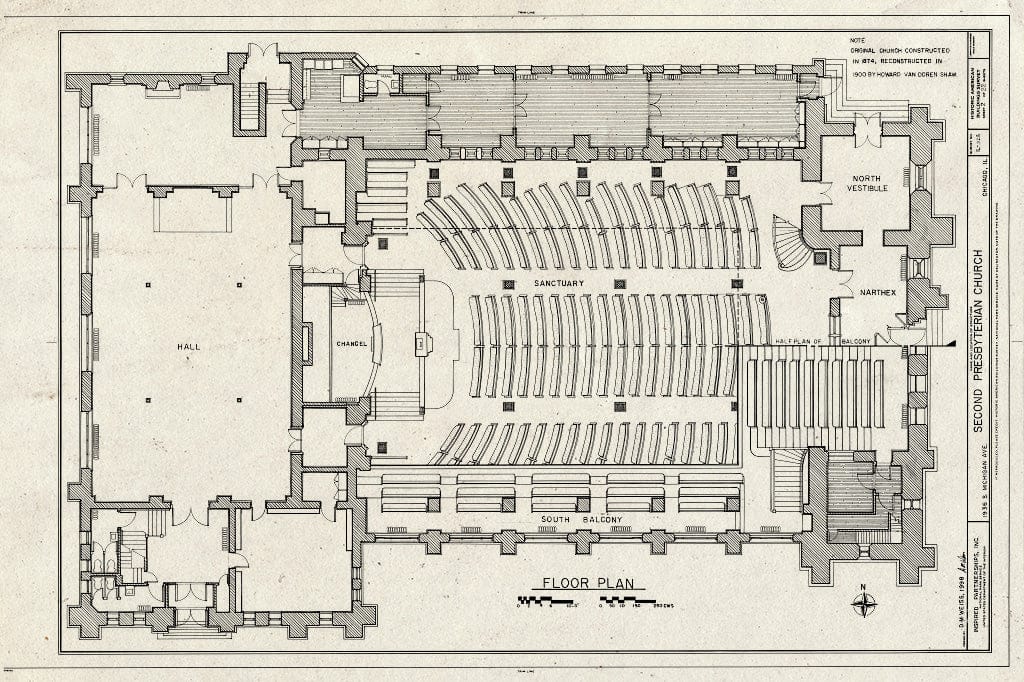 Blueprint Floor Plan - Second Presbyterian Church, 1936 South Michigan Avenue, Chicago, Cook County, IL