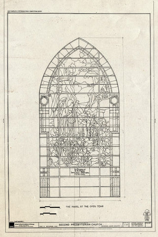 Blueprint Window - The Angel at The Open Tomb - Second Presbyterian Church, 1936 South Michigan Avenue, Chicago, Cook County, IL