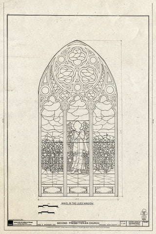 Blueprint Window - Angel in The Lilies Window - Second Presbyterian Church, 1936 South Michigan Avenue, Chicago, Cook County, IL
