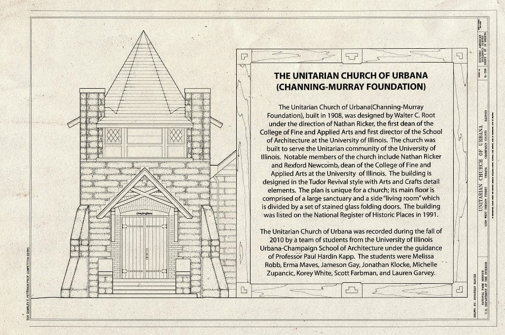 Blueprint Cover Sheet - Unitarian Church of Urbana, 1209 West Oregon Street, Urbana, Champaign County, IL