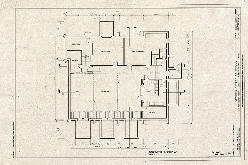 Blueprint Basement Floor Plan - Unitarian Church of Urbana, 1209 West Oregon Street, Urbana, Champaign County, IL