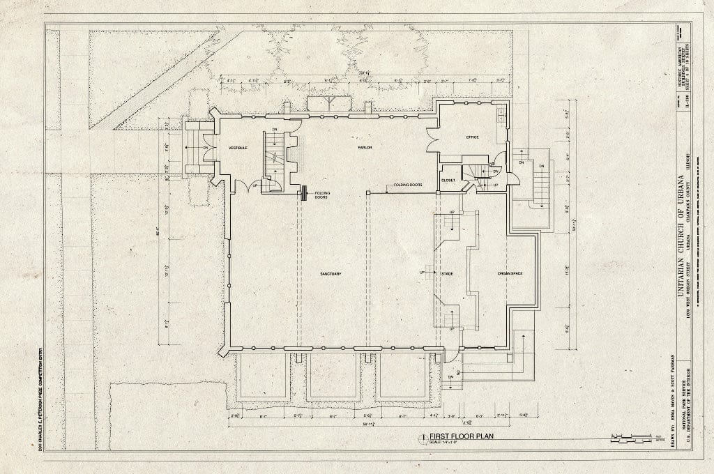 Blueprint First Floor Plan - Unitarian Church of Urbana, 1209 West Oregon Street, Urbana, Champaign County, IL