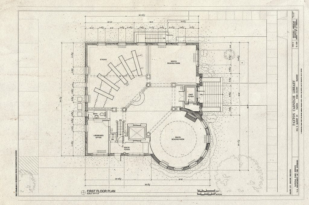 Blueprint First Floor Plan - Paxton Carnegie Library, 254 South Market Street, Paxton, Ford County, IL