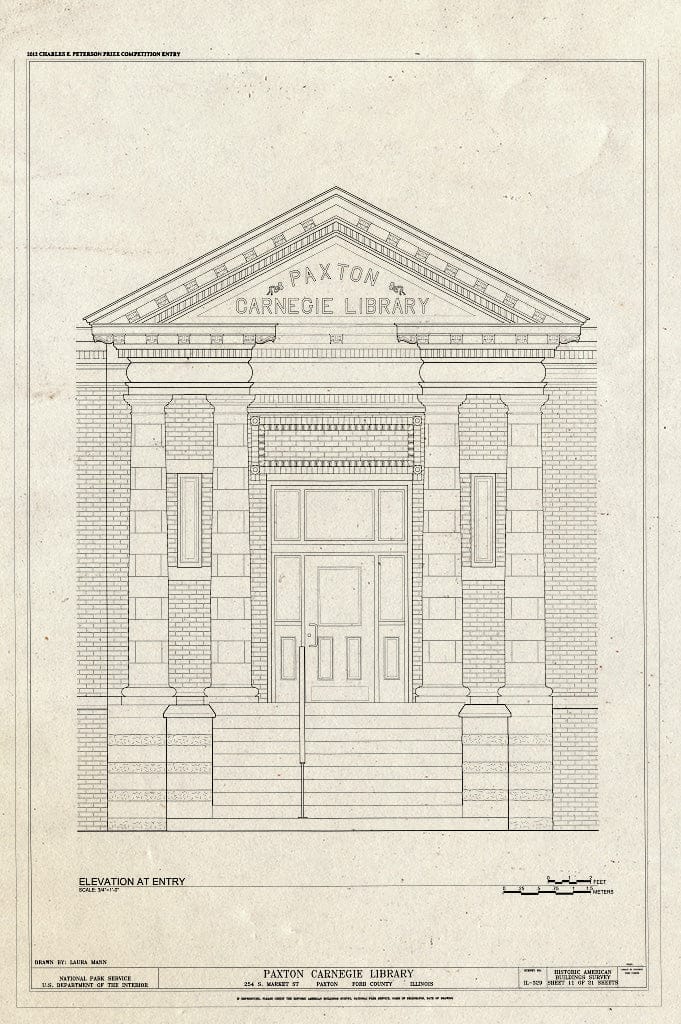 Blueprint Elevation at Entry - Paxton Carnegie Library, 254 South Market Street, Paxton, Ford County, IL