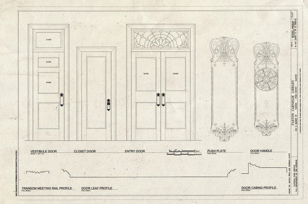 Blueprint Door Details - Paxton Carnegie Library, 254 South Market Street, Paxton, Ford County, IL