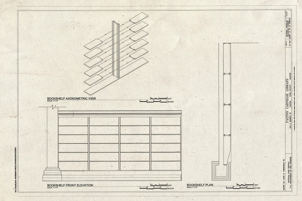 Blueprint Bookshelf Details - Paxton Carnegie Library, 254 South Market Street, Paxton, Ford County, IL