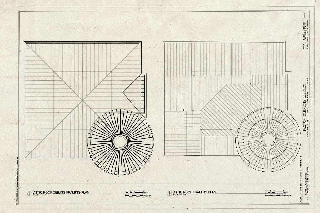 Blueprint Attic Roof Ceiling Framing Plan, Attic Roof Framing Plan - Paxton Carnegie Library, 254 South Market Street, Paxton, Ford County, IL