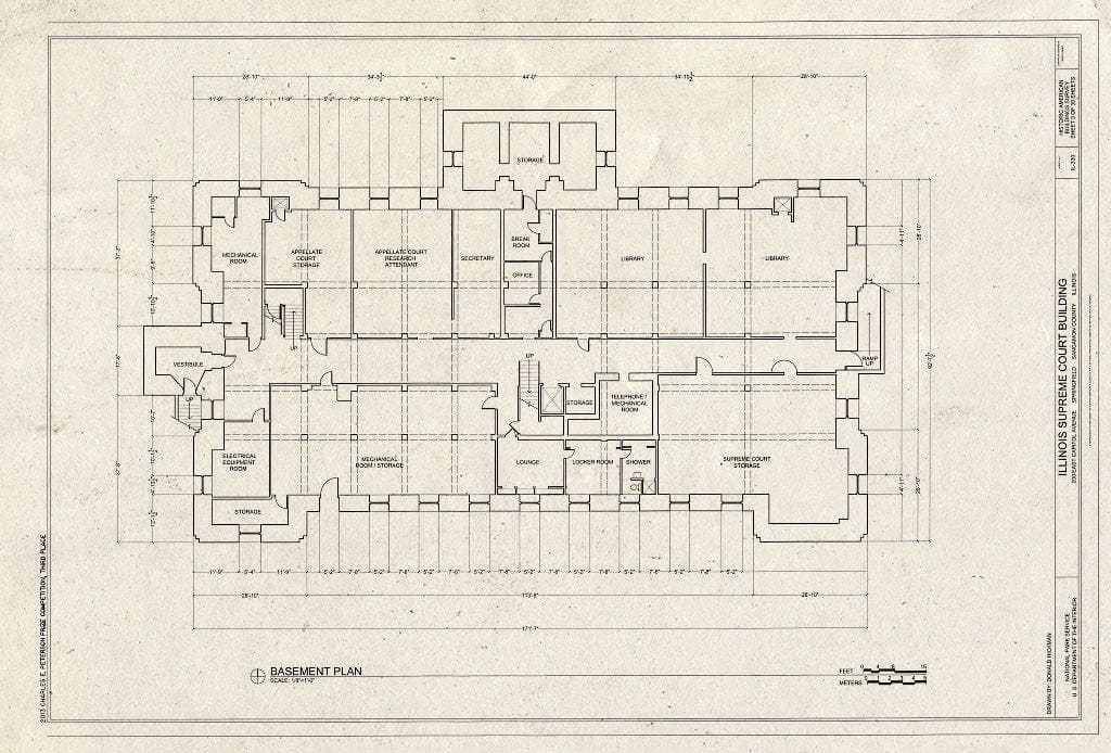 Blueprint Basement Plan - Illinois Supreme Court Building, 200 East Capitol Avenue, Springfield, Sangamon County, IL