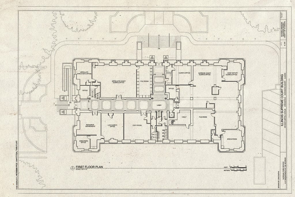 Blueprint First Floor Plan - Illinois Supreme Court Building, 200 East Capitol Avenue, Springfield, Sangamon County, IL