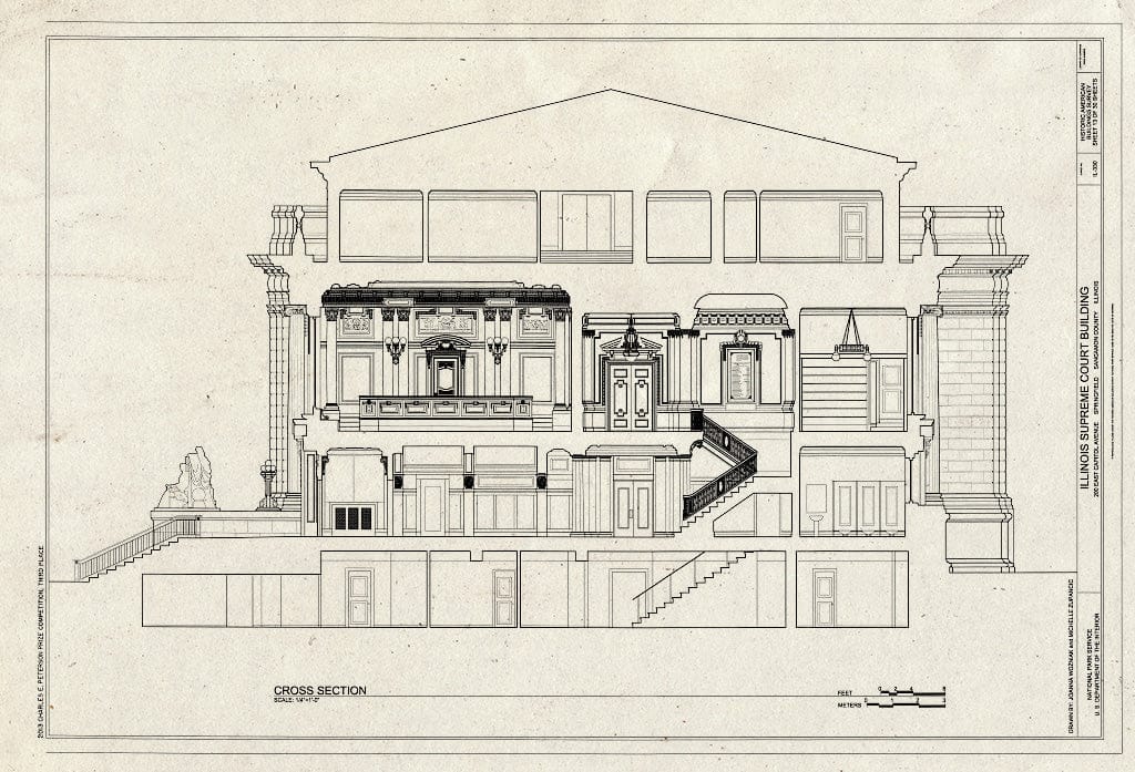 Blueprint Cross Section - Illinois Supreme Court Building, 200 East Capitol Avenue, Springfield, Sangamon County, IL