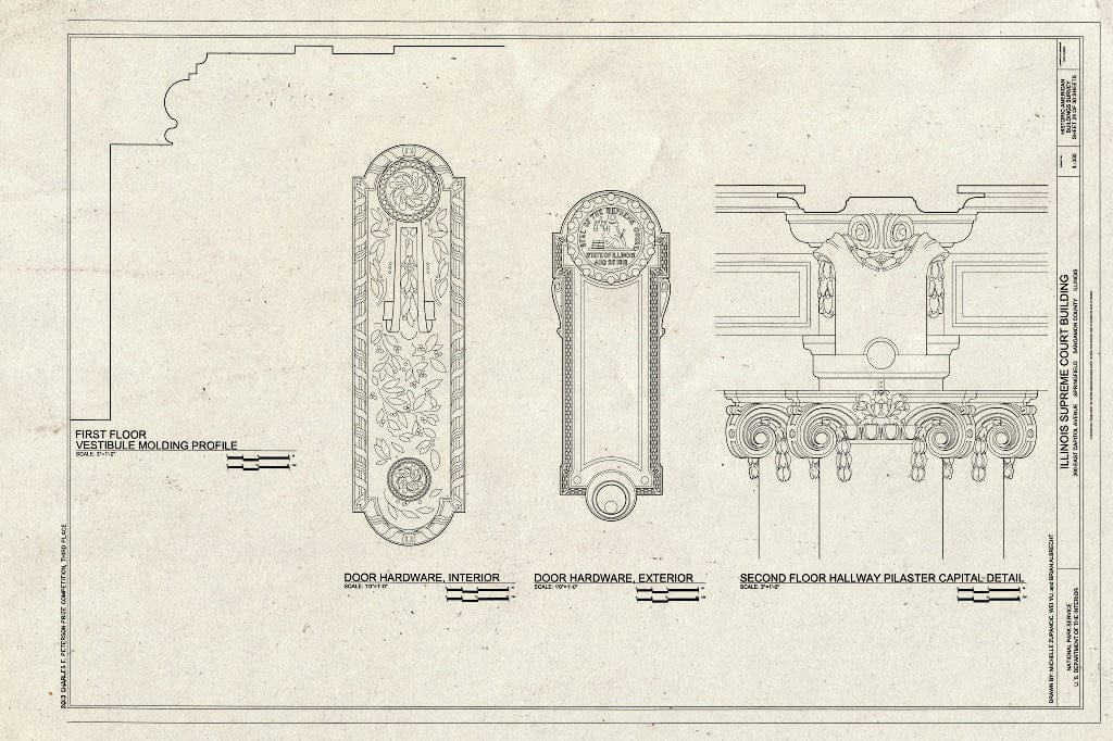 Blueprint Door Hardware, Second Floor Hallway Pilaster Capital Detail - Illinois Supreme Court Building, 200 East Capitol Avenue, Springfield, Sangamon County, IL