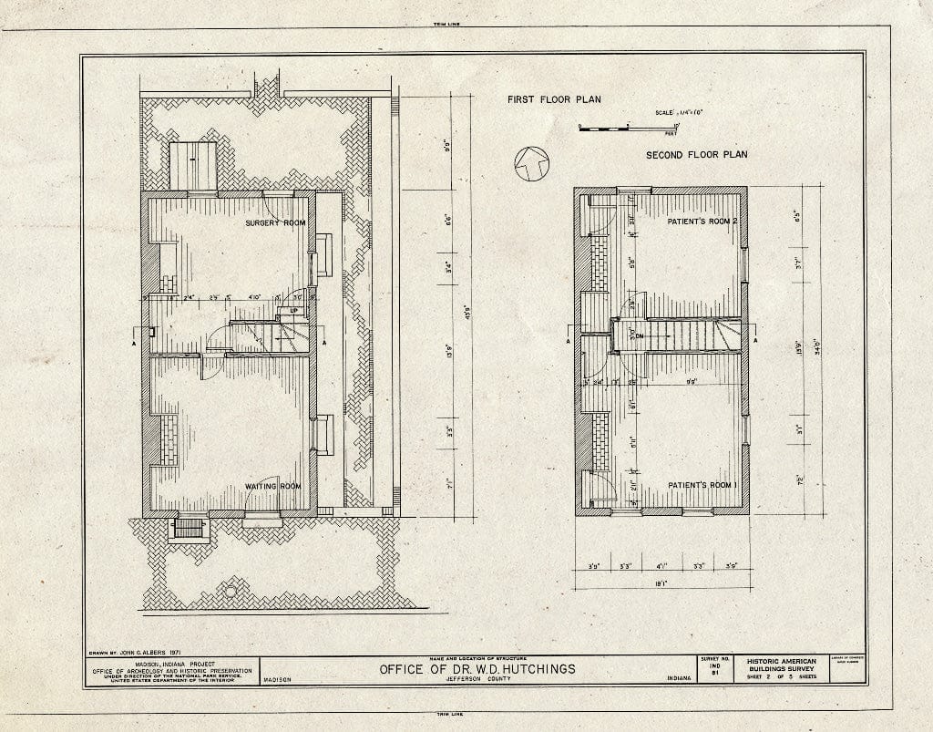 Blueprint First Floor Plan - Dr. William Davies Hutchings Office, 718 West Third Street, Madison, Jefferson County, in