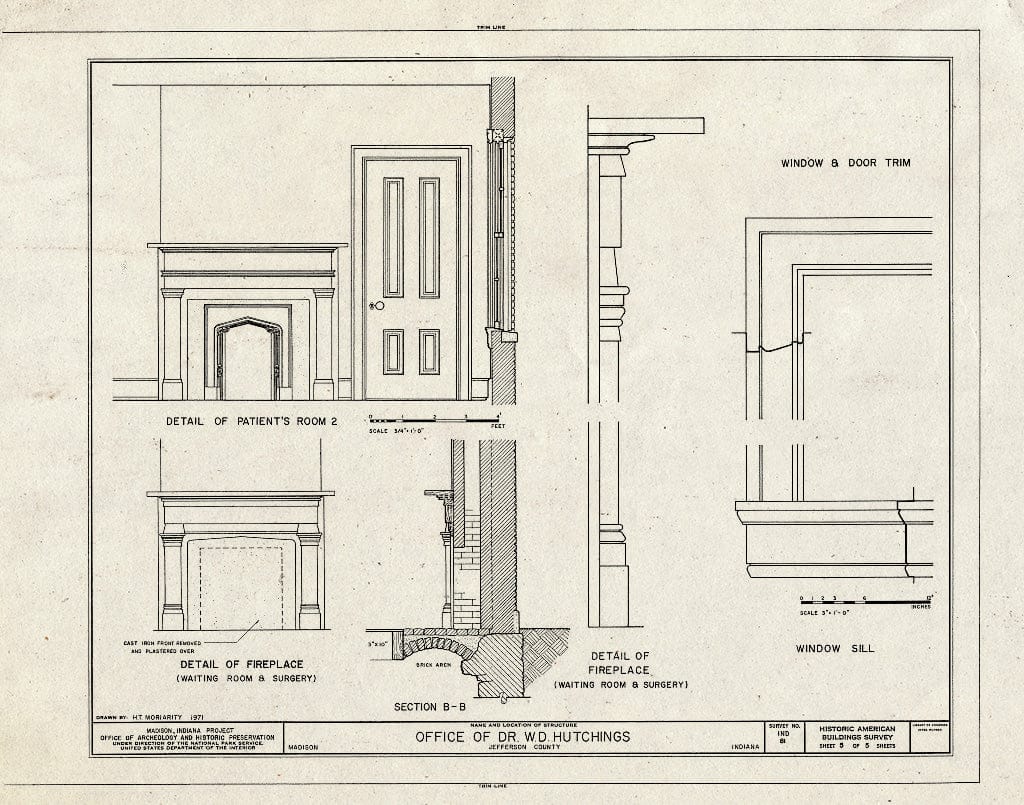 Blueprint Details, Section B-B - Dr. William Davies Hutchings Office, 718 West Third Street, Madison, Jefferson County, in