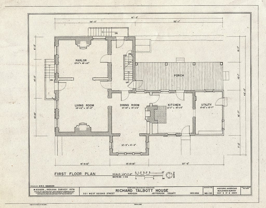 Blueprint First Floor Plan - Richard Talbott House, 301 West Second Street, Madison, Jefferson County, in