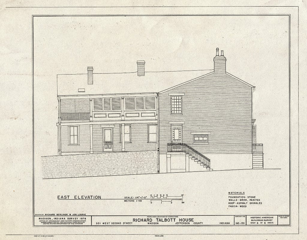 Blueprint East Elevation - Richard Talbott House, 301 West Second Street, Madison, Jefferson County, in