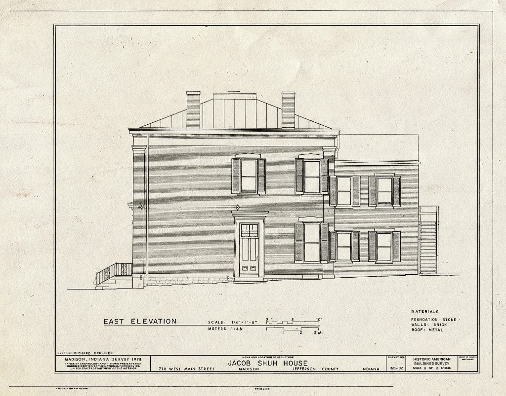 Blueprint East Elevation - Jacob Shuh House, 718 West Main Street, Madison, Jefferson County, in