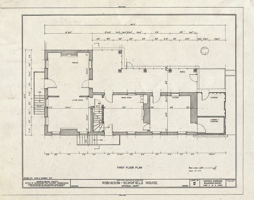 Blueprint First Floor Plan - Robinson-Schofield House, 221 West Second Street, Madison, Jefferson County, in