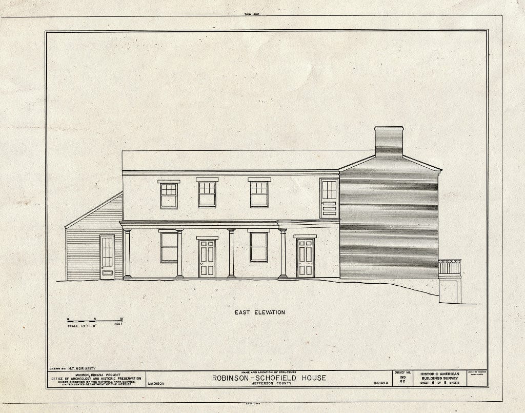 Blueprint East Elevation - Robinson-Schofield House, 221 West Second Street, Madison, Jefferson County, in