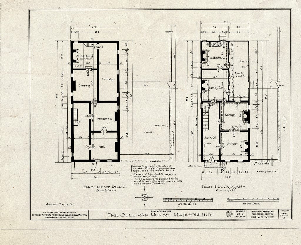 Blueprint Basement Plan, First Floor Plan - Judge Jeremiah Sullivan House, 304 West Second Street, Madison, Jefferson County, in